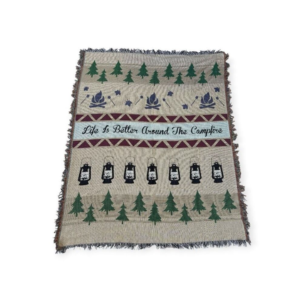 Life Is Better Around the Campfire Woven Throw Blanket Cabin Camping 48x59
